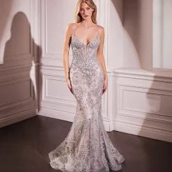 Unique Vintage Special Occasion|Prom Dresses>Cinderella Divine Silver Beaded Sleeveless Mermaid Prom Dress