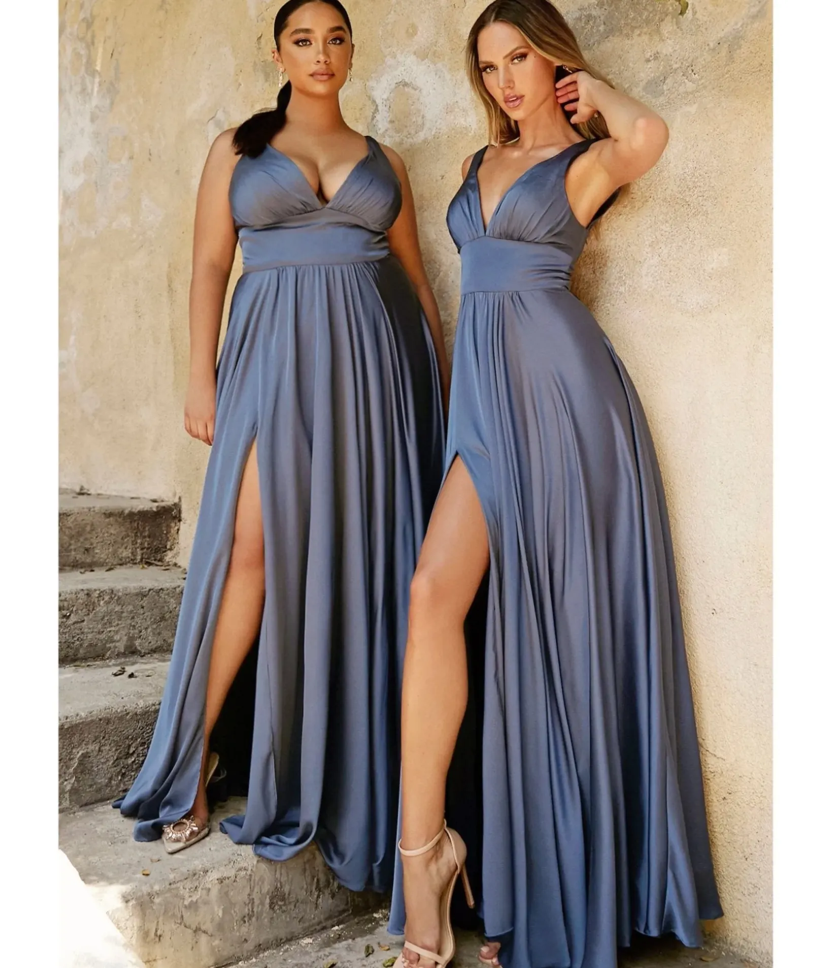 Unique Vintage Special Occasion|Prom Dresses>Cinderella Divine Smoky Blue Glamour Satin A-Line Bridesmaid Dress