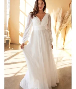 Unique Vintage Special Occasion|Prom Dresses>Cinderella Divine White Chiffon Sleeve Goddess Bridal Gown