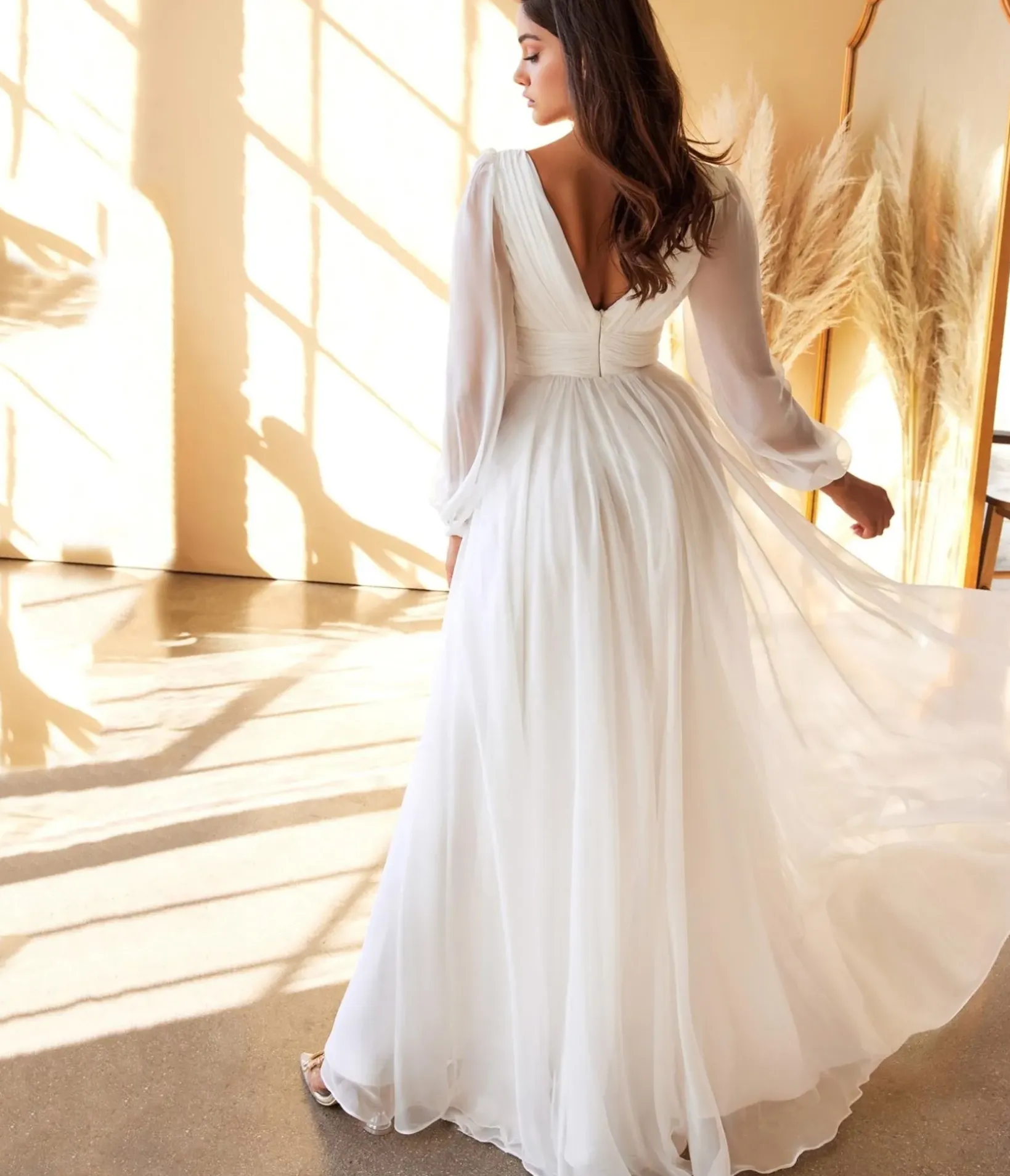 Unique Vintage Special Occasion|Prom Dresses>Cinderella Divine White Chiffon Sleeve Goddess Bridal Gown
