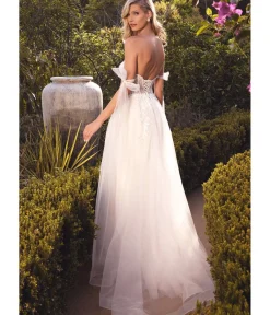 Unique Vintage Special Occasion|Prom Dresses>Cinderella Divine White Lace Bodice A-Line Ethereal Wedding Gown