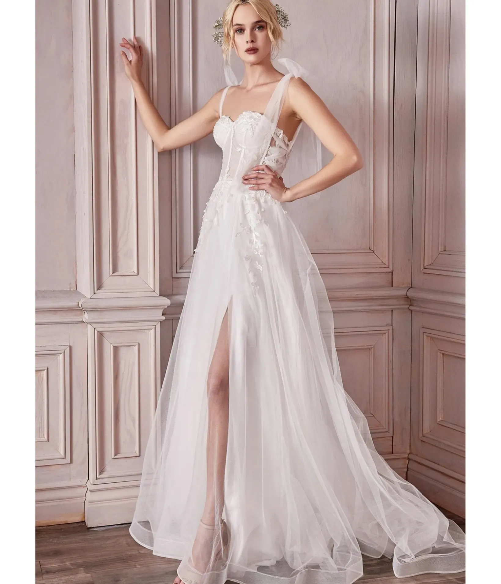 Unique Vintage Special Occasion|Prom Dresses>Cinderella Divine White Lace Bodice A-Line Ethereal Wedding Gown
