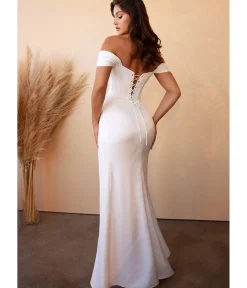 Unique Vintage Special Occasion|Wedding Dresses>Cinderella Divine White Off The Shoulder Corset Satin Bridal Gown
