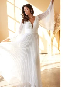Unique Vintage Special Occasion|Prom Dresses>Cinderella Divine White Pleated Bridal Dress
