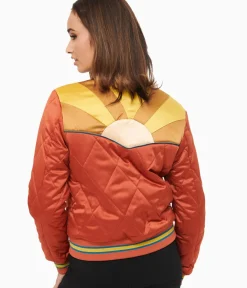 Unique Vintage Jackets|Coats & Jackets>Classic Rock Couture 1970s Burnt Orange Rising Sun Chainstitch Bomber Jacket