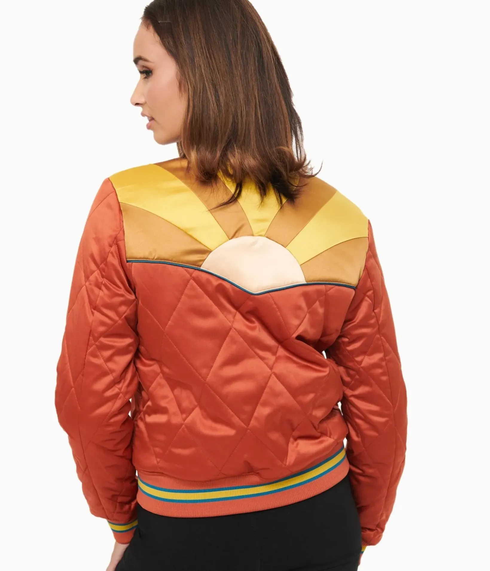 Unique Vintage Jackets|Coats & Jackets>Classic Rock Couture 1970s Burnt Orange Rising Sun Chainstitch Bomber Jacket