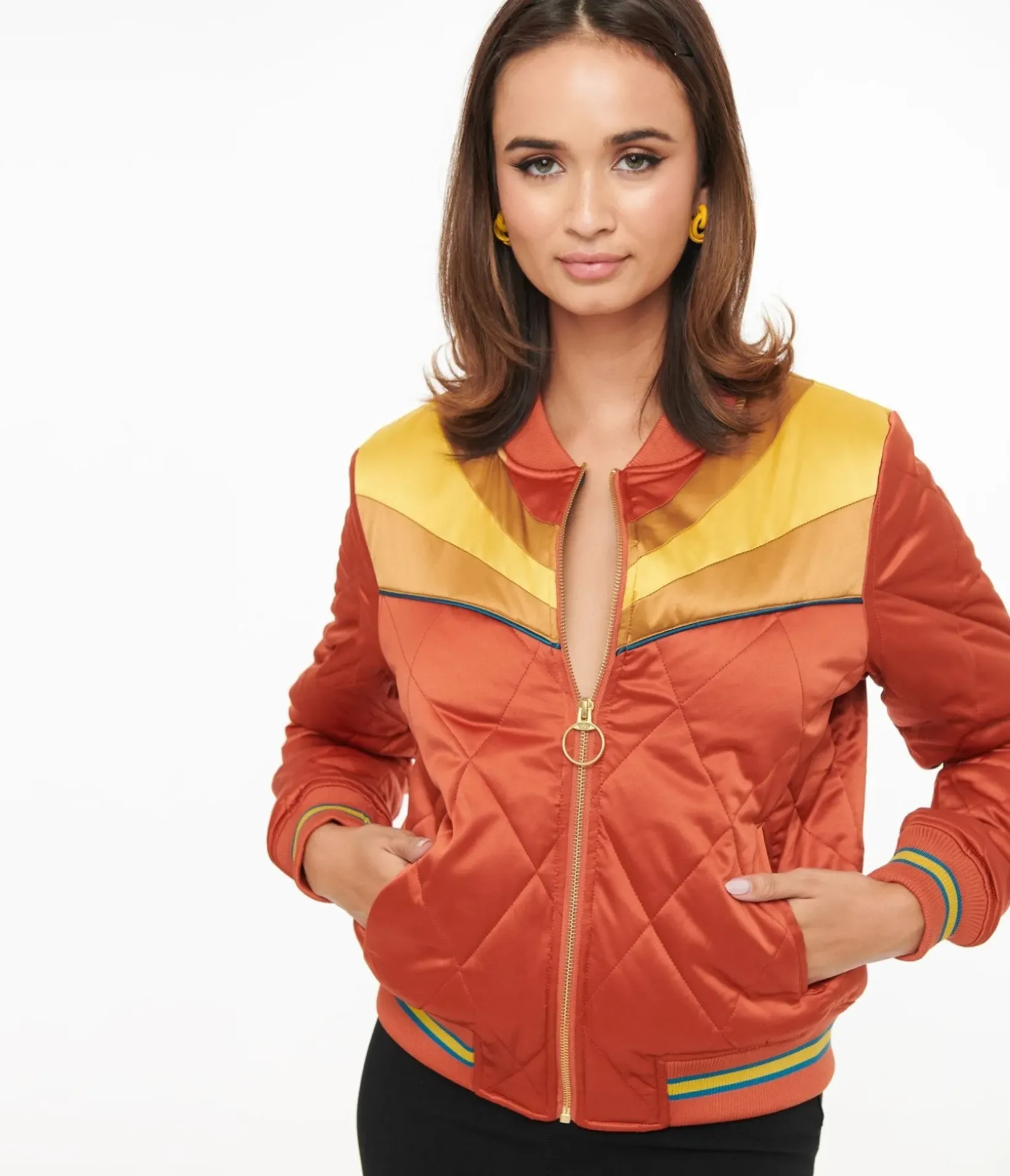 Unique Vintage Jackets|Coats & Jackets>Classic Rock Couture 1970s Burnt Orange Rising Sun Chainstitch Bomber Jacket