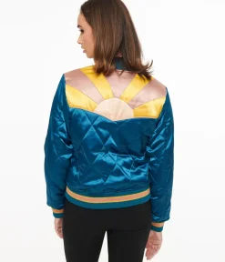 Unique Vintage Jackets|Coats & Jackets>Classic Rock Couture 1970s Teal Peacock Rising Sun Chainstitch Bomber Jacket