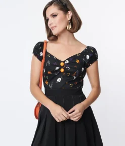 Unique Vintage Halloween>Collectif Black All Hallows Eve Dolores Top