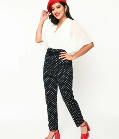 Unique Vintage Pants|Pants>Collectif Black & White Polka Dot Belted Thea Pants