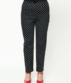 Unique Vintage Pants|Pants>Collectif Black & White Polka Dot Belted Thea Pants