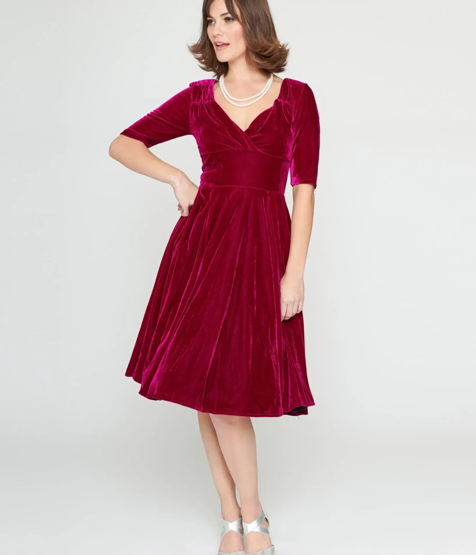 Unique Vintage Fit & Flare|Everyday Dresses>Collectif Plum Velvet Trixie Flare Dress