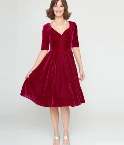 Unique Vintage Fit & Flare|Everyday Dresses>Collectif Plum Velvet Trixie Flare Dress
