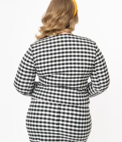 Unique Vintage Jackets|Coats & Jackets>Collectif Plus Size Black & White Gingham Lorinna Jacket