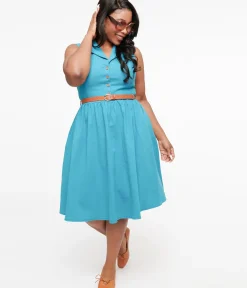 Unique Vintage Swing|Pocket Dresses>Collectif Plus Size 1950s Blue Denim Donda Swing Dress