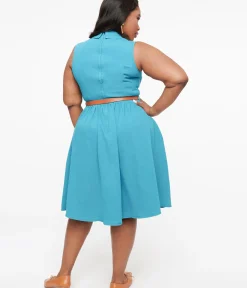 Unique Vintage Swing|Pocket Dresses>Collectif Plus Size 1950s Blue Denim Donda Swing Dress