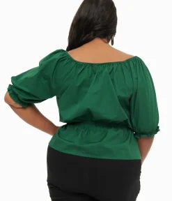 Unique Vintage Blouses|Work Wear>Collectif Plus Size 1940s Green Ellie Top