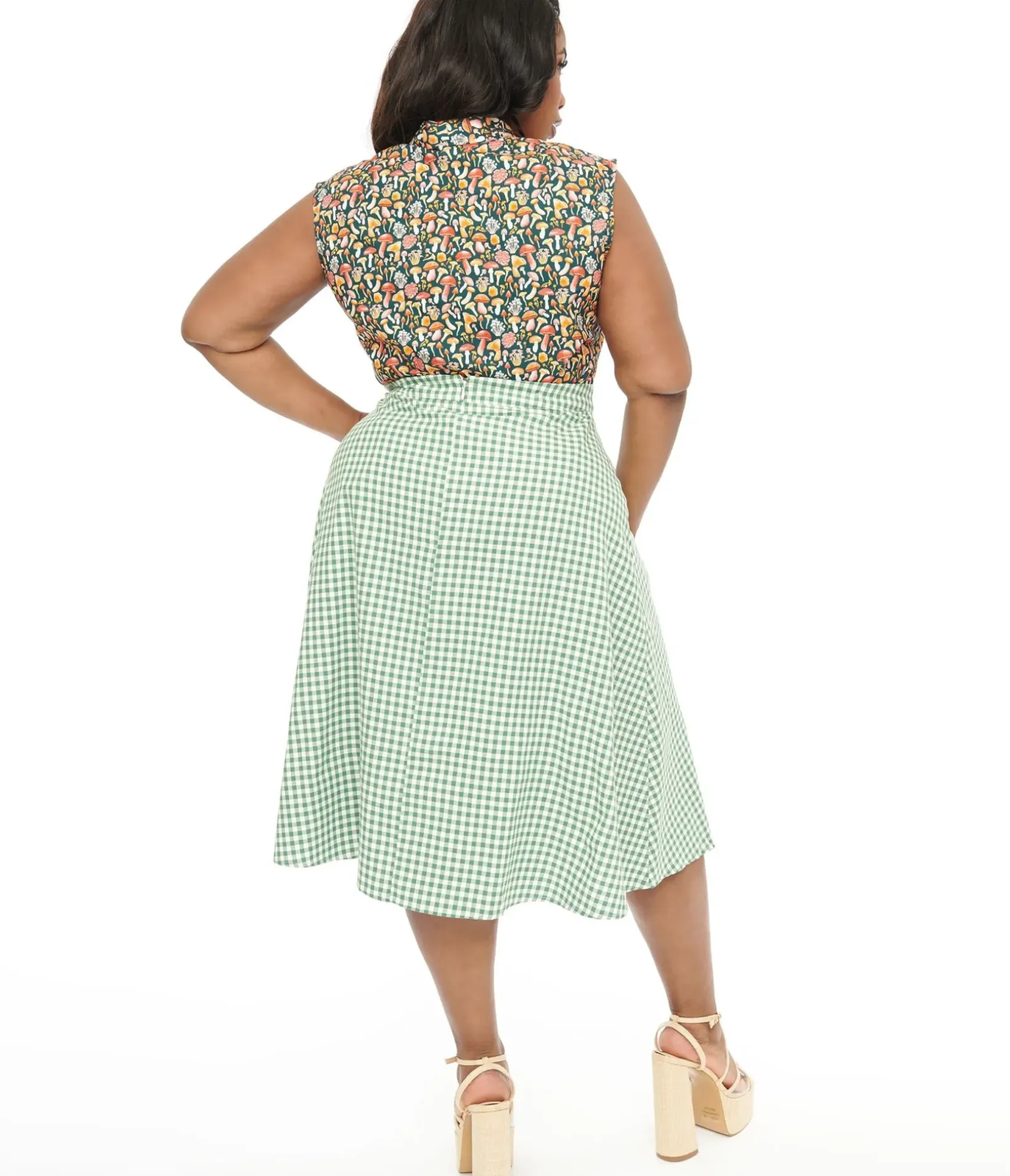 Unique Vintage Skirts|Skirts>Collectif Plus Size 1930s Green & White Gingham Hetty Swing Skirt