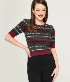 Unique Vintage All Things Red>Collectif Red & Green Fair Isle Sweater