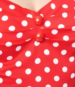 Unique Vintage All Things Red>Collectif Red & White Polka Dot Dolores Top