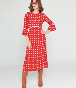 Unique Vintage Midi|Everyday Dresses>Collectif Red & White Poppy Print Midi Dress