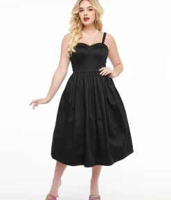 Unique Vintage Swing|Pocket Dresses>Collectif 1950s Black Kiana Swing Dress