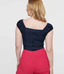 Unique Vintage Work Wear>Collectif 1950s Dark Blue Denim Rita Blouse
