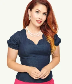 Unique Vintage Work Wear>Collectif 1950s Denim Odrie Blouse
