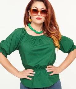 Unique Vintage Blouses|Work Wear>Collectif 1940s Green Ellie Top