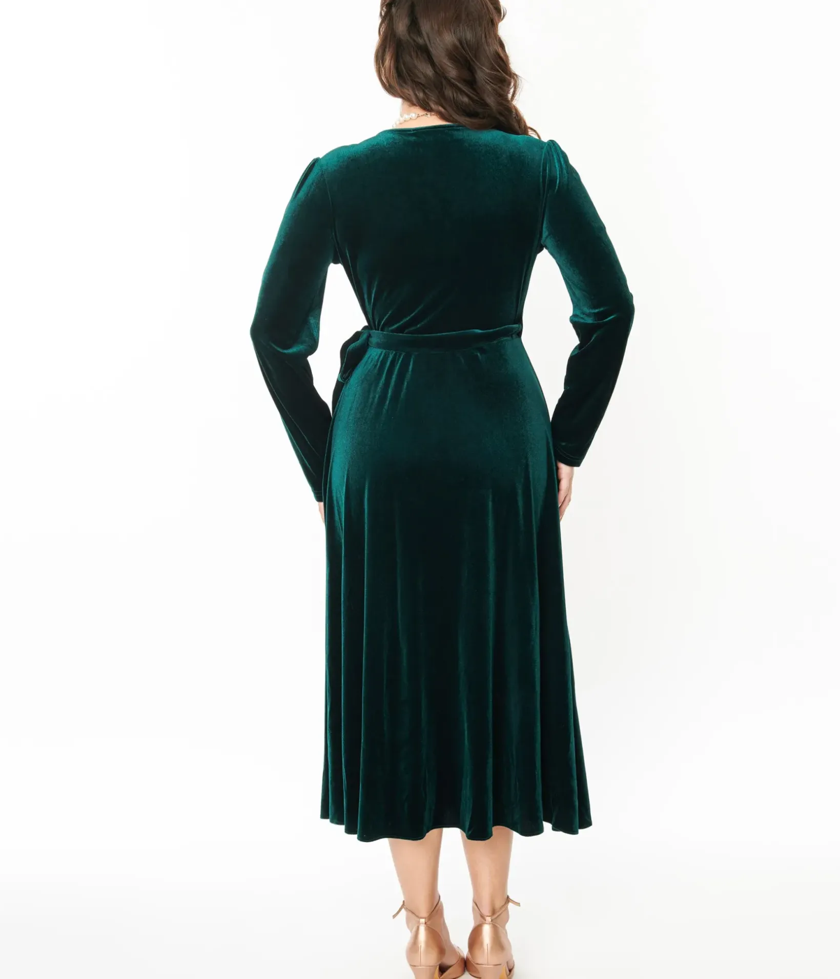 Unique Vintage Midi|Wrap Dresses>Collectif 1940s Green Velvet Kendra Wrap Dress