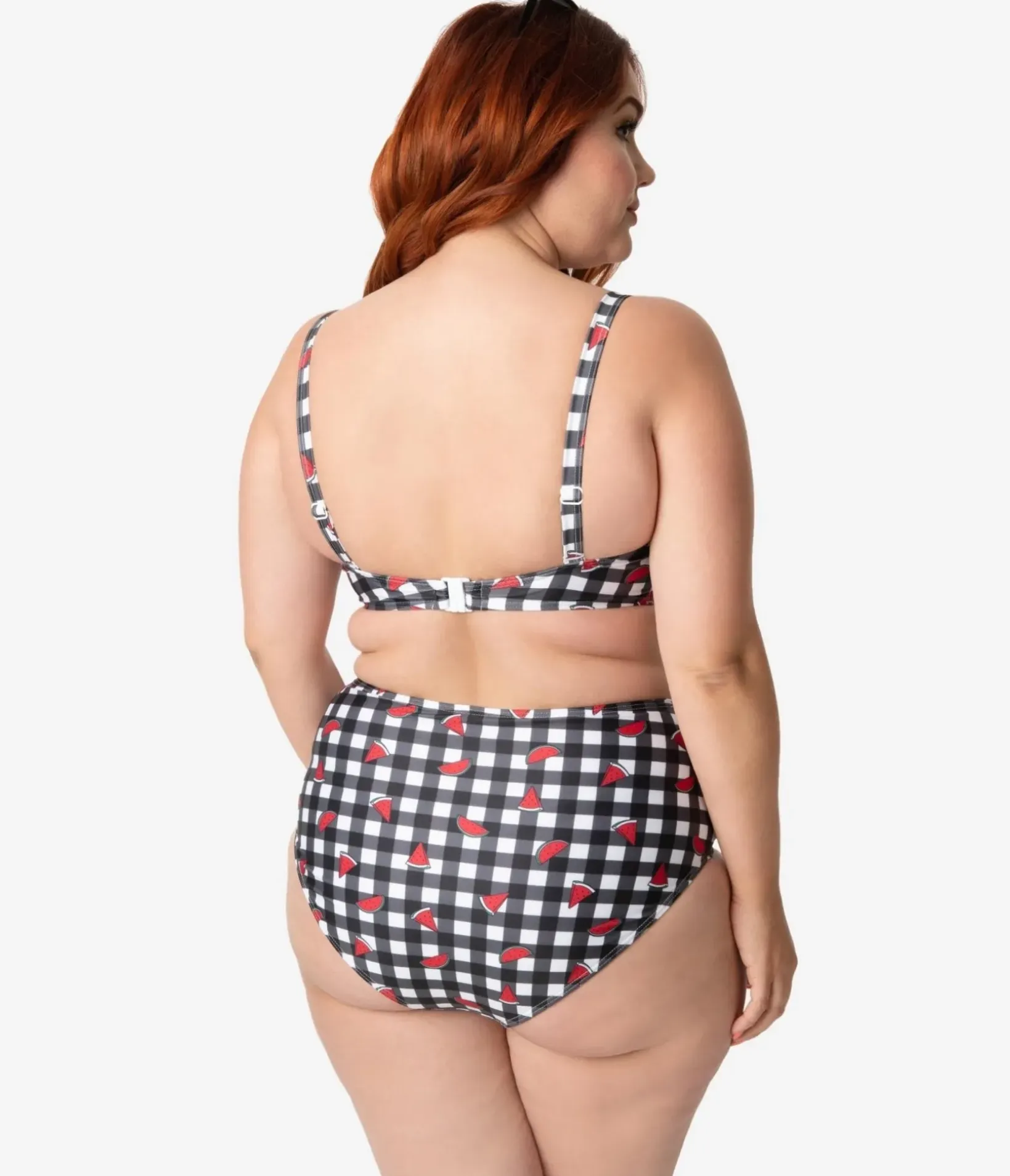 Unique Vintage Swim Bottoms|Two Piece Swim>Collectif x Playful Promises Black & White Gingham Watermelon Print Swim Bottoms