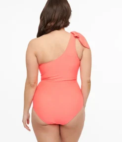 Unique Vintage One Piece Swim>Coral One Shoulder One Piece Swimsuit