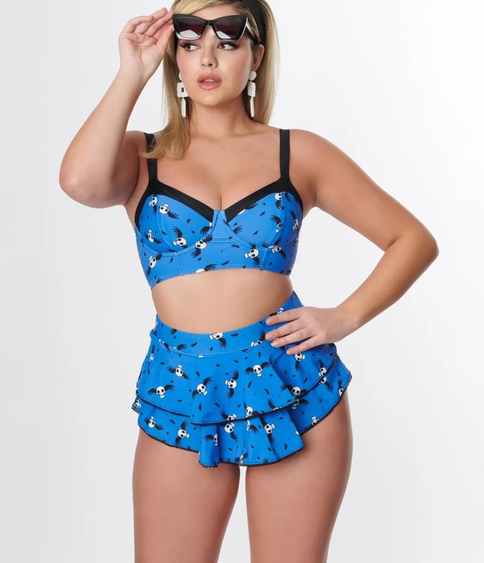 Unique Vintage Swim Tops|Two Piece Swim>Corpse Bride x Blue & Flying Skulls Marlene Crop Swim Top