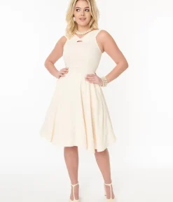 Unique Vintage Swing|Pocket Dresses>Cream Bridal Swing Dress