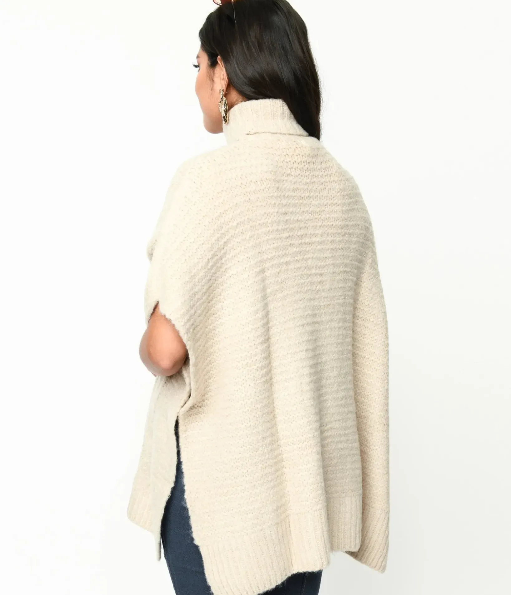 Unique Vintage Sweaters & Cardigans|Work Wear>Cream Cable Knit Turtle Neck Sweater