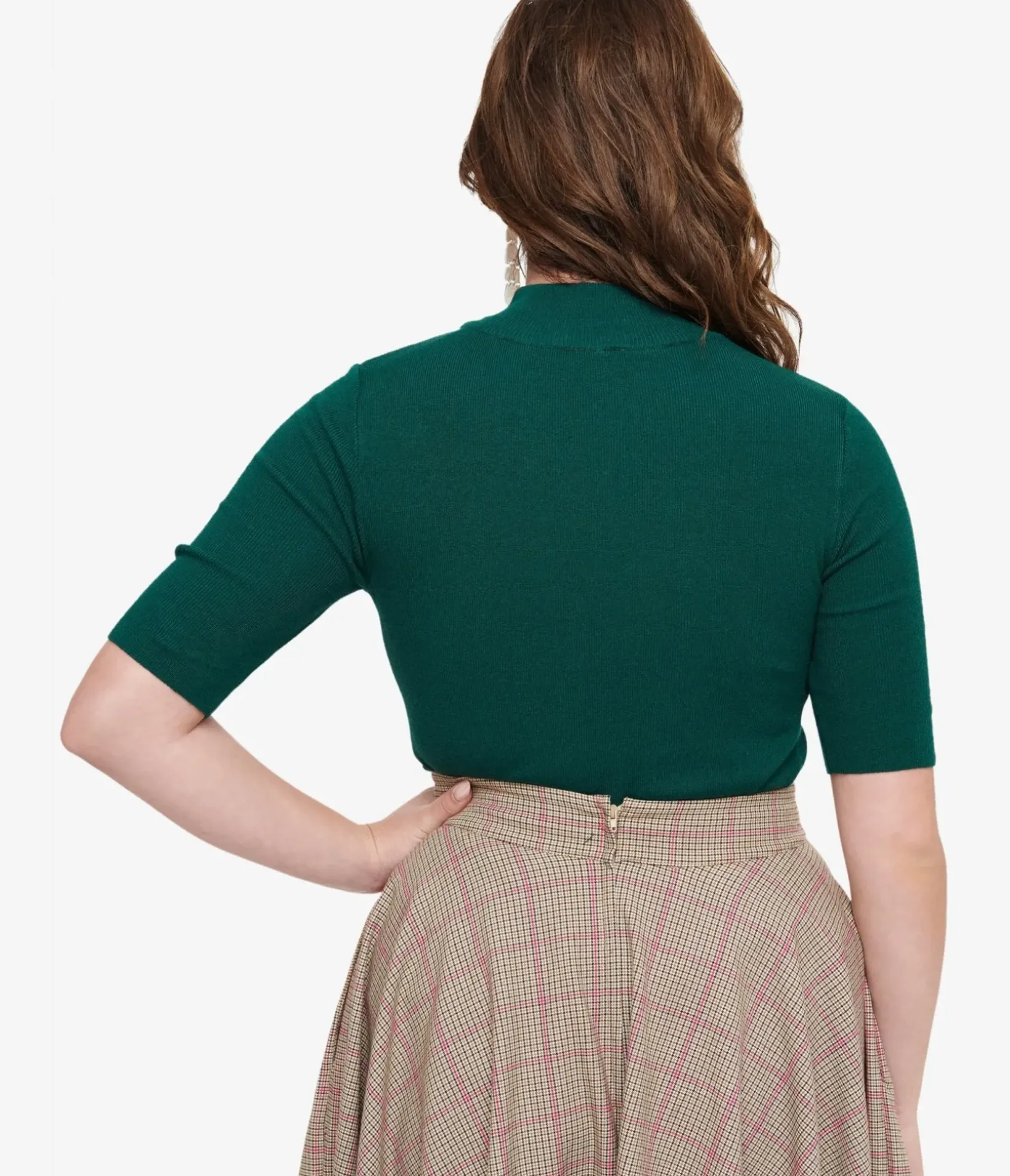 Unique Vintage Work Wear>Dark Green Mock Neck Knit Top