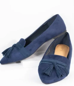 Unique Vintage Flats>Dark Navy Blue Suede Tassel Loafer