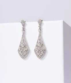 Unique Vintage Special Occasion|Prom Accessories>Deco Silver Rhinestone Chandelier Drop Earrings