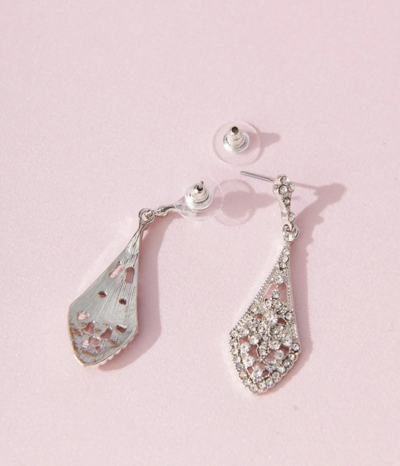 Unique Vintage Special Occasion|Prom Accessories>Deco Silver Rhinestone Chandelier Drop Earrings