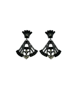 Unique Vintage Special Occasion|Prom Accessories>Deco Style Black Rhinestone Drop Fan Earrings