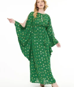 Unique Vintage Maxi|Caftans>Disney Hocus Pocus Collection by Green & Gold Moon Print Caftan