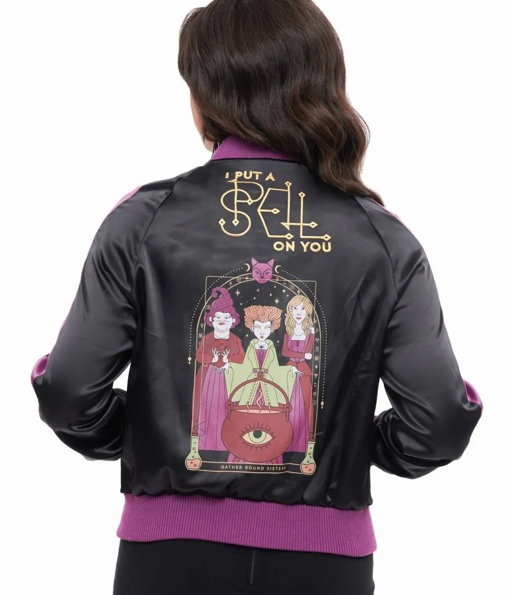 Unique Vintage Coats & Jackets|All Things Black>Disney Hocus Pocus Collection by Purple & Black Hocus Pocus Spell Bomber Jacket