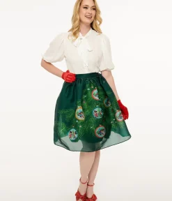 Unique Vintage Skirts>Disney Holiday Collection by Light Up Green Mickey & Minnie Christmas Tree Ballerina Skirt