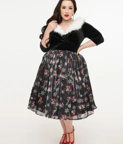 Unique Vintage Swing|Pocket Dresses>Disney Holiday Collection by Plus Size Minnie & Mickey Fur Collared Marceline Swing Dress