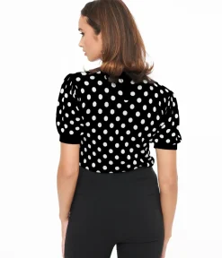 Unique Vintage Sweaters & Cardigans|Disney Bounding>Disney Mickey & Friends Collection by Black & White Polka Dot Mickey Mouse Cutout Sweater