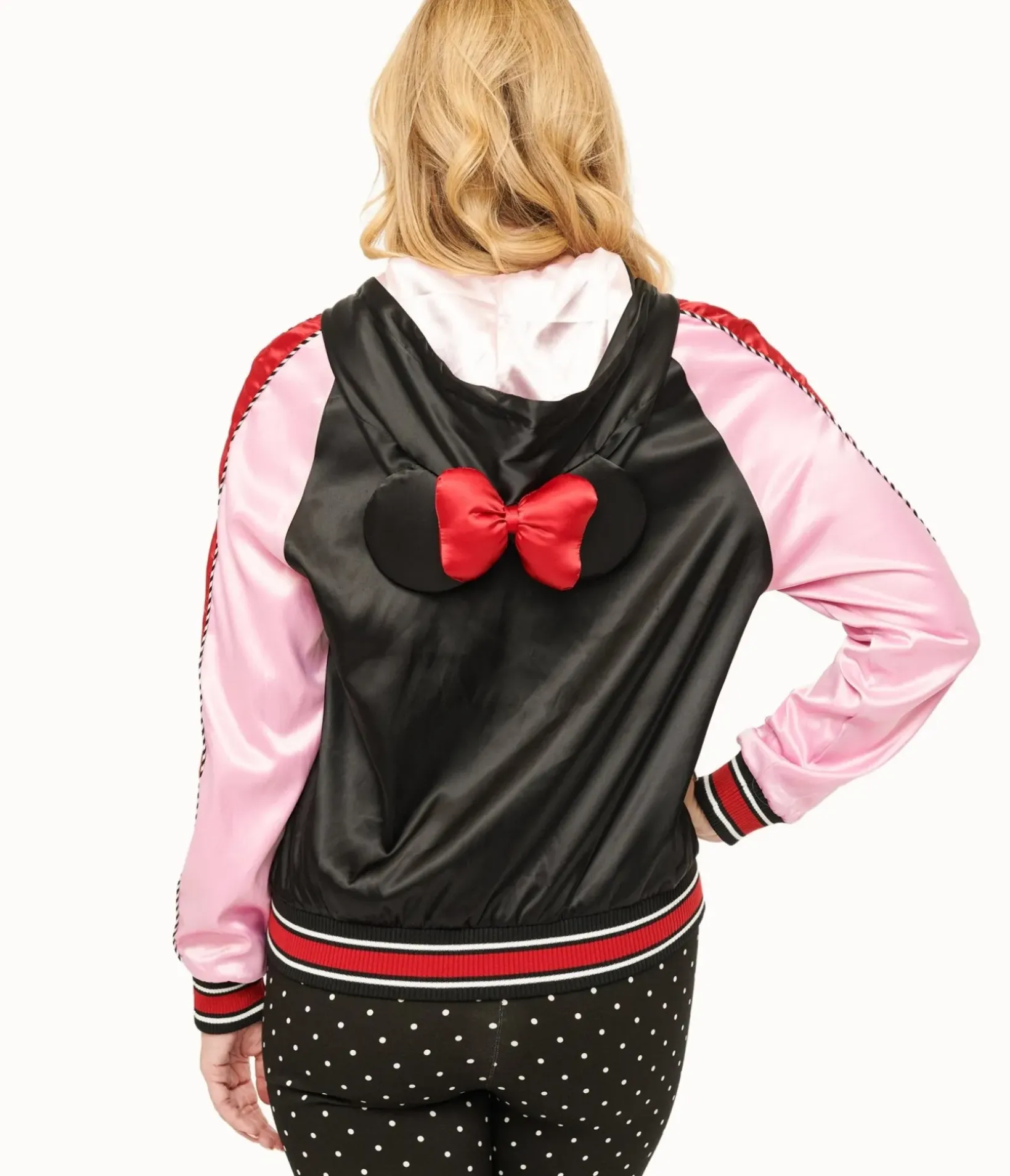 Unique Vintage Coats & Jackets>Disney Mickey & Friends Collection by Minnie Mouse Hooded Satin Bomber Jacket