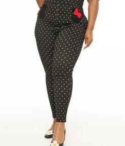 Unique Vintage Pants|Pants>Disney Mickey & Friends Collection by Plus Size Black & White Pin Dot Mickey & Minnie Mouse Pocket Rizzo Cigarette Pants