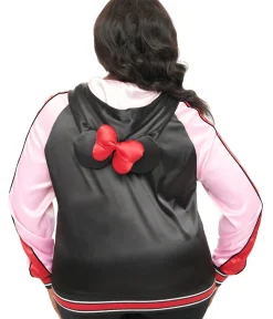 Unique Vintage Coats & Jackets|All Things Black>Disney Mickey & Friends Collection by Plus Size Minnie Mouse Hooded Satin Bomber Jacket