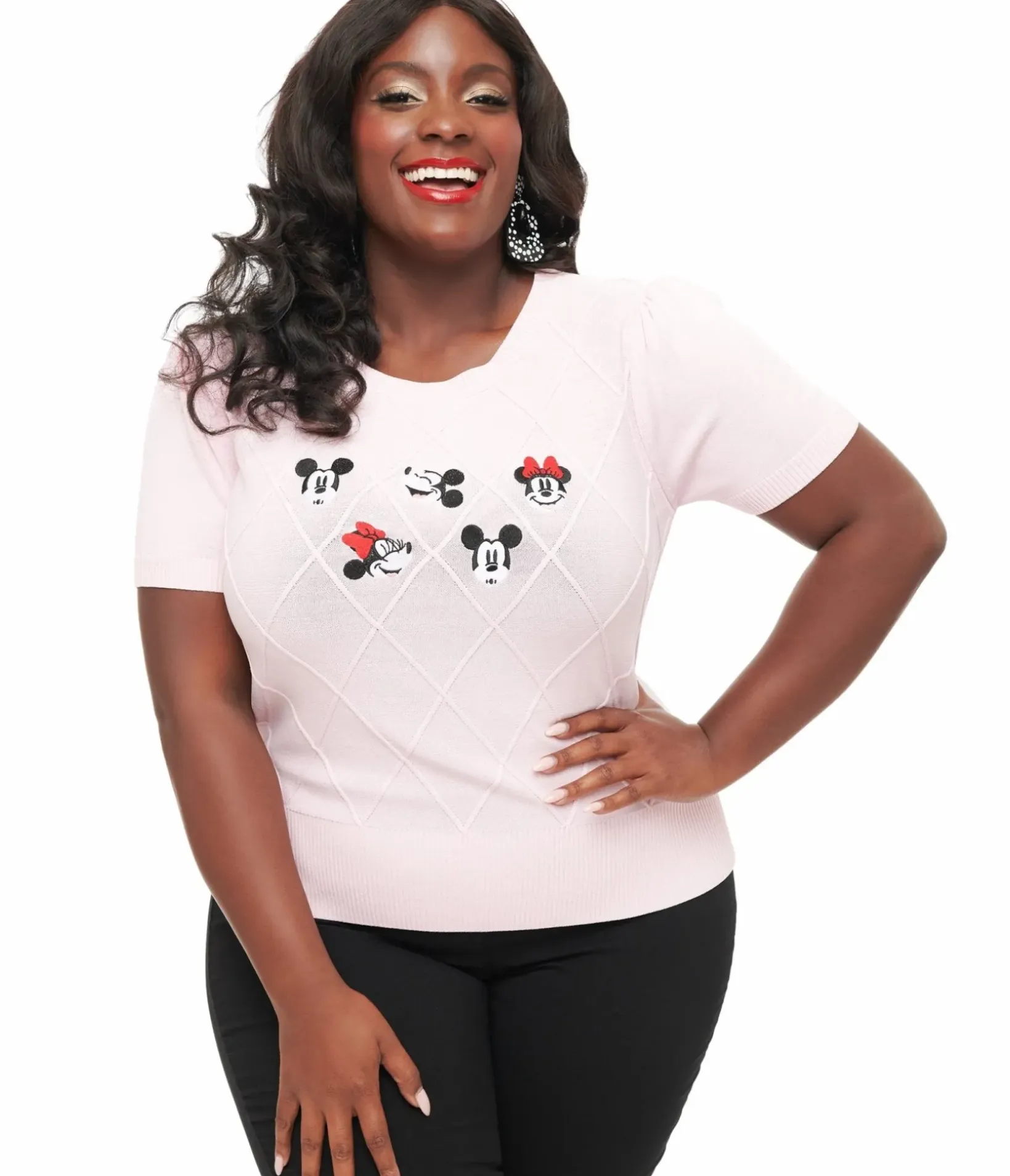 Unique Vintage Sweaters & Cardigans|Sweaters & Cardigans>Disney Mickey & Friends Collection by Plus Size Pink Mickey & Minnie Sweater