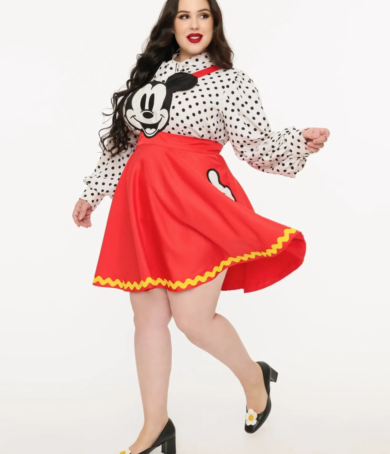 Unique Vintage Skirts|Skirts>Disney Mickey & Friends Collection by Plus Size Red Mickey Face Pinafore